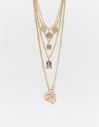 Reclaimed Vintage Inspired Multi Row Necklace With Coin And Cross Pendant - Gold