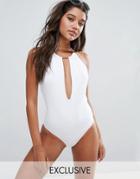 South Beach Plunge Halter Swimsuit - White