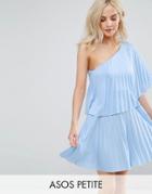 Asos Petite One Shoulder Pleat Mini Dress - Blue