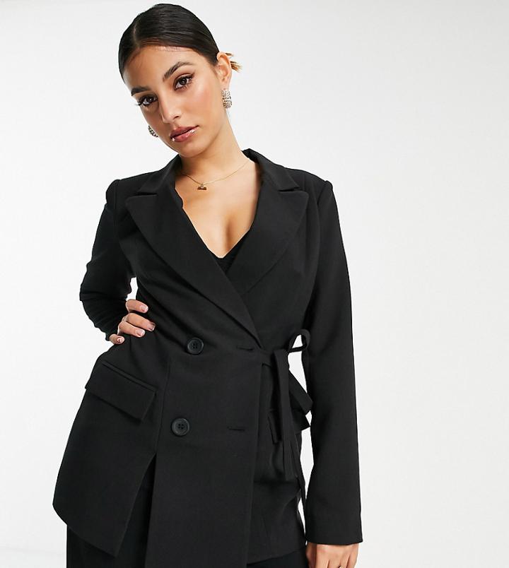 4th & Reckless Petite Tie Side Blazer With Front Slit In Black - Part Of A Set