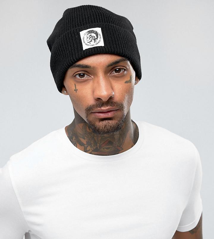 Diesel Beanie With Patch Logo - Black
