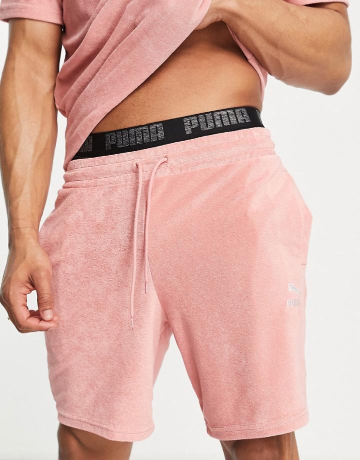 Puma Classics Towelling Shorts In Dusty Pink