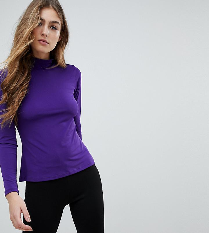 Warehouse Plain Roll Neck Top - Purple