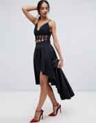 Asos Scuba Midi Prom Skirt With Asymmetric High-low Hem - Black