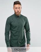 Noose And Monkey Skinny Shirt In Khaki With Collar Bar - Green