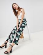 Brave Soul Wide Leg Floral Pants-black