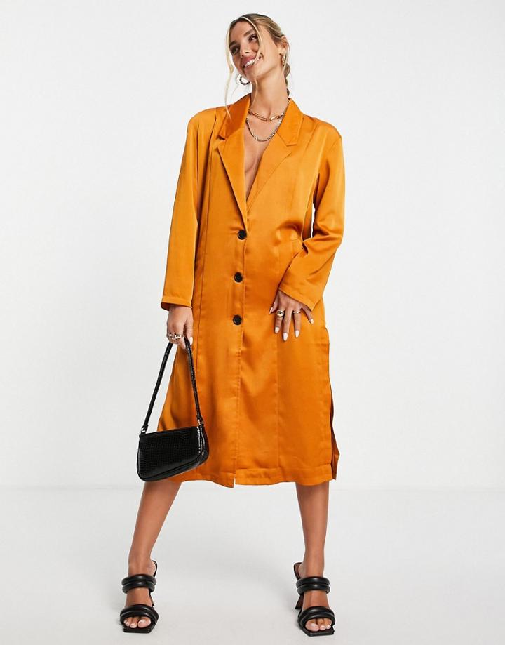 Native Youth Oversized Satin Midi Button Through Dress-orange