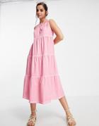 Asos Design Sleeveless Tiered Midi Smock Dress In Acid Wash Pink