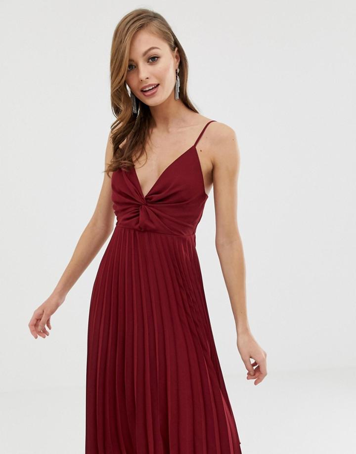 Asos Design Cami Midi Dress With Pleat Skirt And Knot Bodice-purple