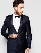 Asos Slim Tuxedo Suit Jacket In 100% Wool - Navy