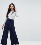 Asos Tall Clean Culotte With Oversized D Ring Detail Belt - Navy