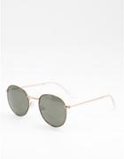 Asos Design Metal Round Sunglasses In Black And Gold Frame-multi