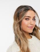 Topshop Embellished Multi Row Headband With Diamante And Star Detail-silver