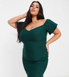 Vesper Plus Off Shoulder Mini Dress In Green