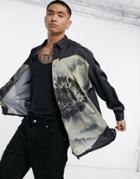 Asos Design Super Oversized Satin Shirt In Black With Large Scale Placement Floral