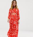 Asos Design Petite Chiffon Flamenco Floral Stripe Print Split Maxi Beach Skirt Two-piece-multi