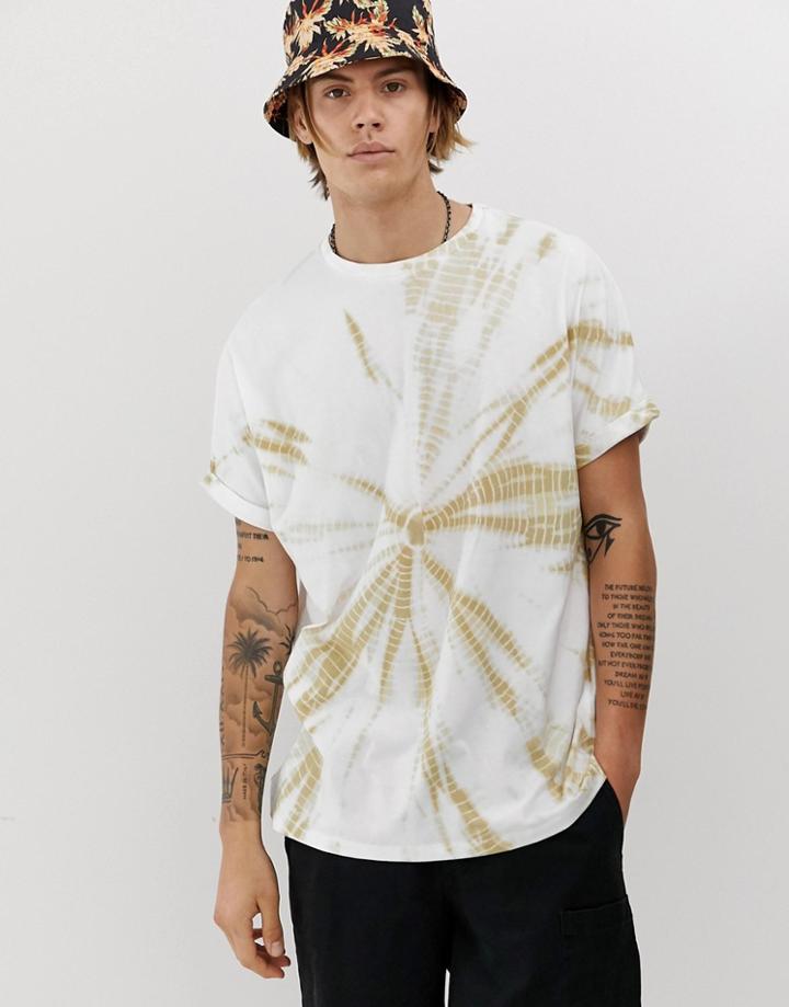 Asos Design Oversized T-shirt With Roll Sleeve In Spiral Tie Dye Wash In White