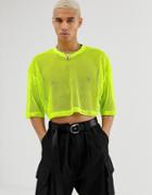 Asos Design Festival Two-piece Oversized Cropped T-shirt With Half Sleeve In Mesh In Lime Green - Green