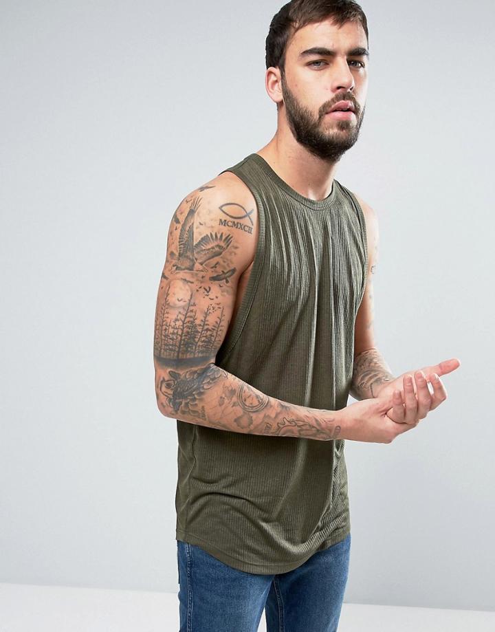 Asos Viscose Rib Longline Tank With Extreme Racer Back - Green