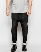 Asos Drop Crotch Jeans With Contrast Waistband In Washed Black - Washed Black