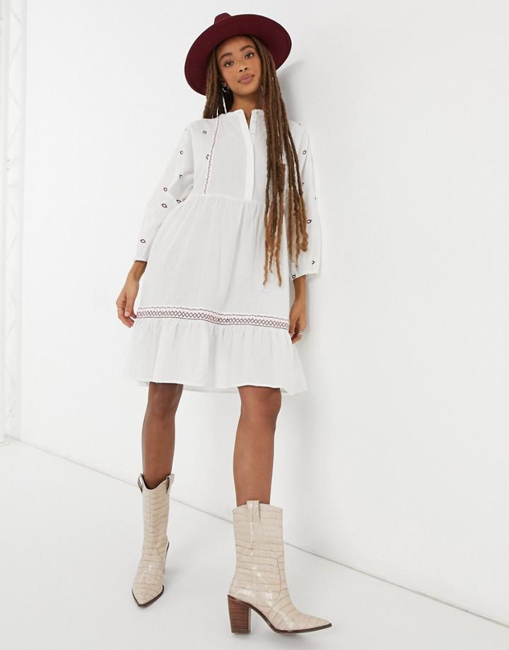 Vero Moda Embroidered Smock Midi Dress In White