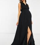 Asos Design Maternity Gathered Detail Maxi Beach Dress In Black