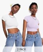 Weekday Sabra Organic Cotton 2 Pack Cropped T-shirt In White And Lilac-multi
