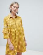 Vero Moda Polka Dot Shirt Dress With Fluted Sleeve - Multi