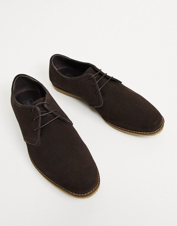 Asos Design Derby Shoes In Brown Suede With Piped Edging