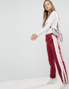 Asos Straight Leg Track Pants With Side Stripes And Ring Pulls - Red