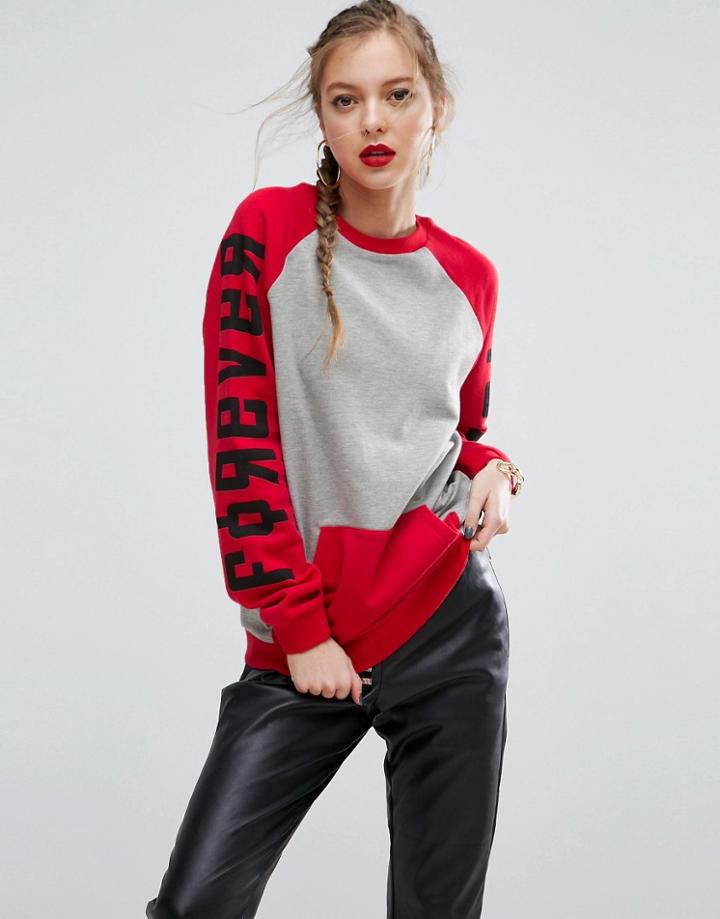 Asos Sweatshirt In Color Block With Sleeve Print - Multi