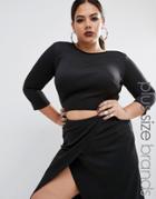 Club L Plus Long Sleeve Crop Top Co Ord - Black