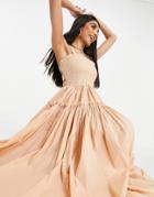Asos Design Cami Midi Sundress With Raw Edges In Apricot-pink