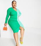 Simmi Plus Clothing Contrast Button Through Midi Body-conscious Dress In Green