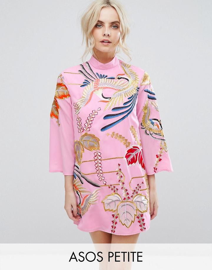 Asos Petite Embroidered Tunic Shift Mini Dress - Pink