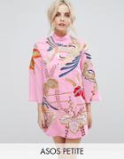 Asos Petite Embroidered Tunic Shift Mini Dress - Pink