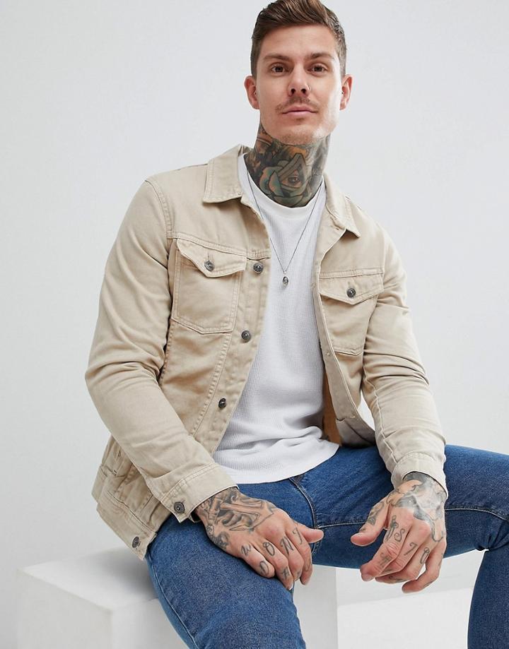 Pull & Bear Denim Jacket In Stone - Stone