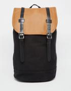 Asos Backpack In Black Canvas With Tan Contrast - Black