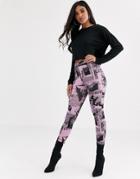 Asos Design Legging In Newspaper Print-multi