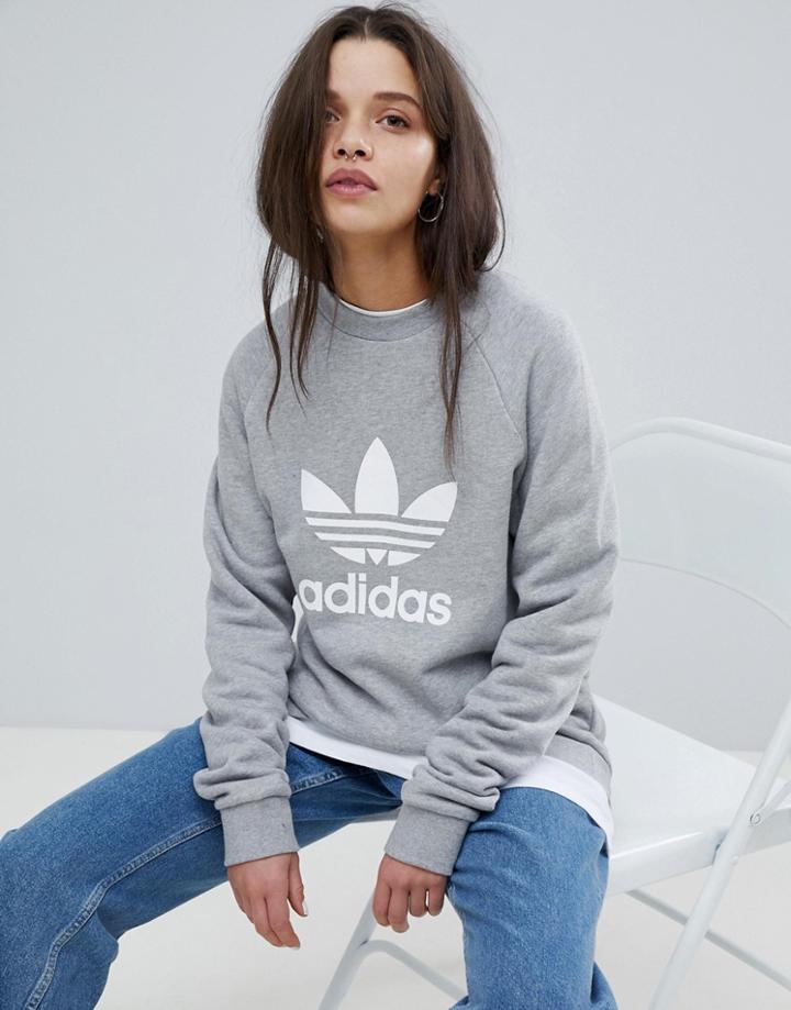 Adidas Originals Trefoil Oversized Sweatshirt In Gray - Gray
