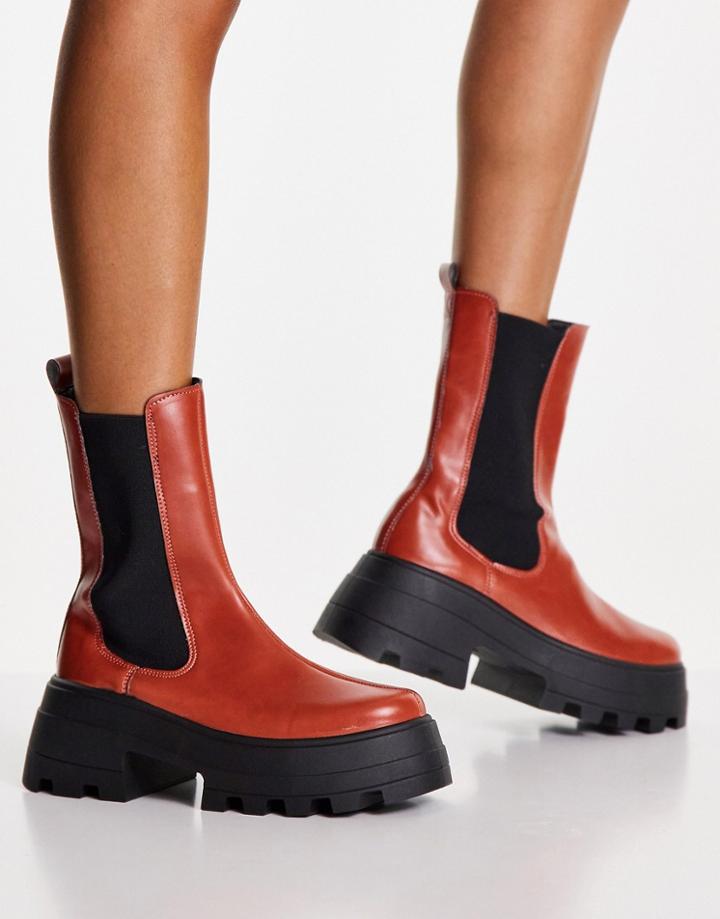 Asos Design Ada Chunky Chelsea Boots In Tan-brown