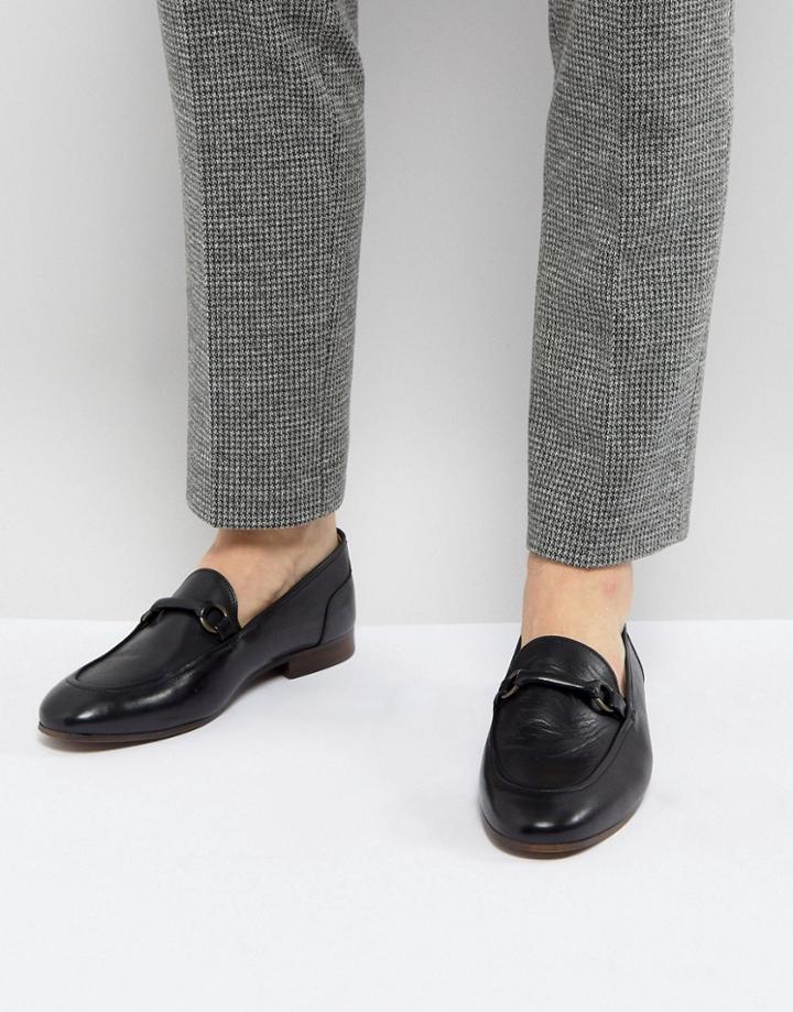 H London Renzo Leather Loafers In Black - Black