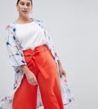 Lost Ink Plus Kimono Jacket In Faded Loral Two-piece - Blue