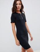 Asos Design Mini T-shirt Dress With Zip Neck - Black