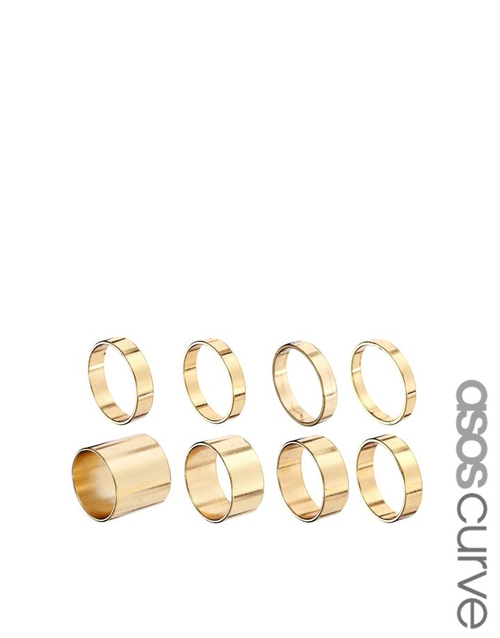 Asos Curve Pack Of 8 Smooth Rings - Gold