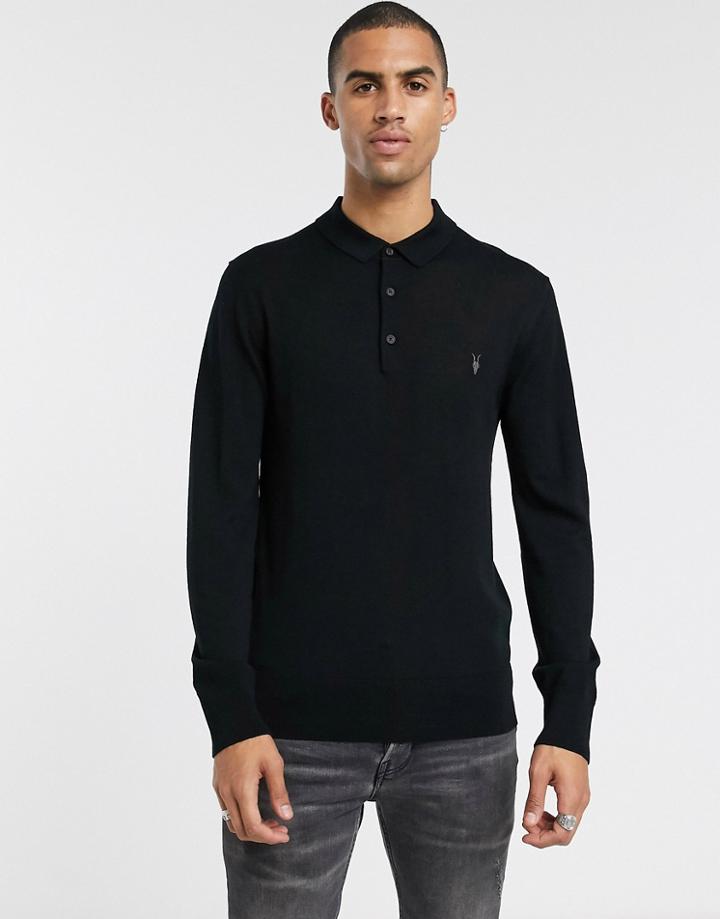 Allsaints 100% Merino Wool Polo In Black