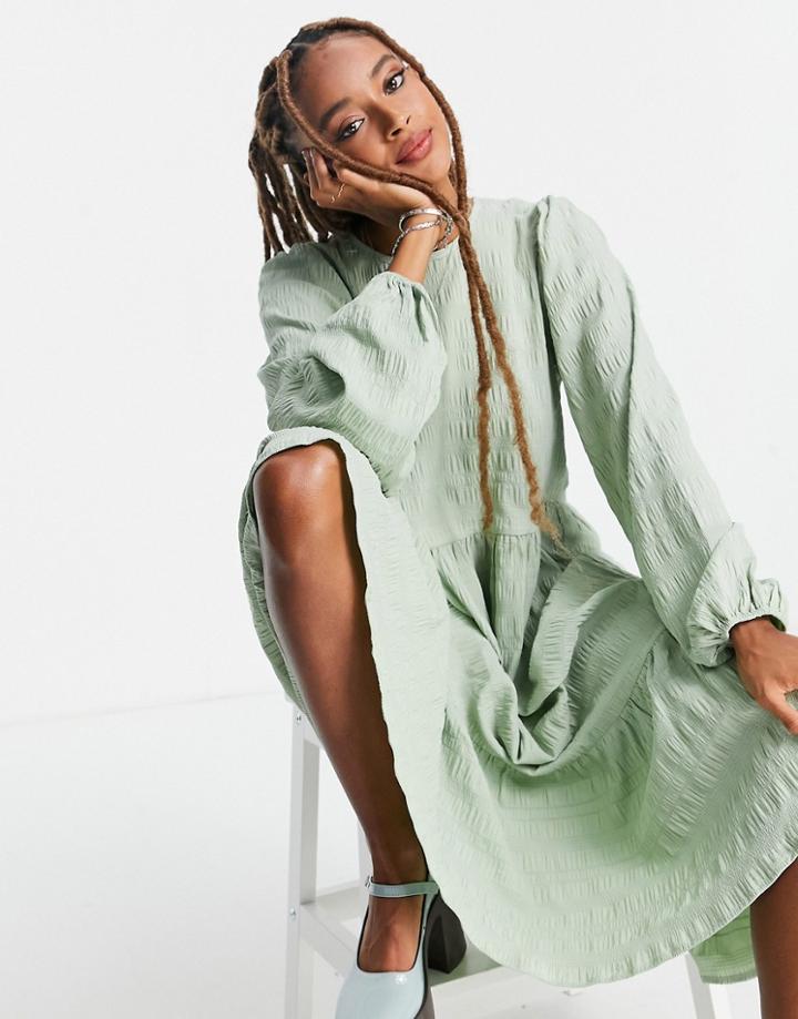 Vila Tiered Smock Dress In Green