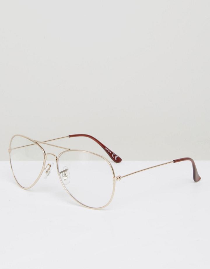 Asos Aviator Clear Lens Glasses In Gold - Gold