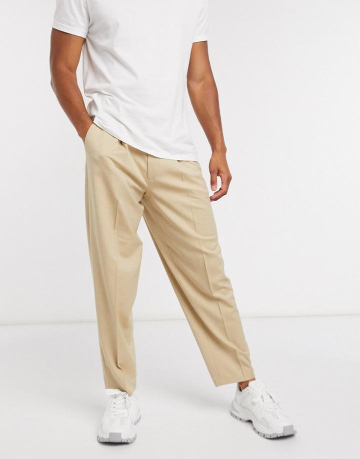 Asos Design Oversized Tapered Smart Trouser In Stone-neutral