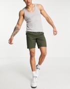 Selected Homme Organic Cotton Blend Slim Fit Chino Shorts In Khaki Green